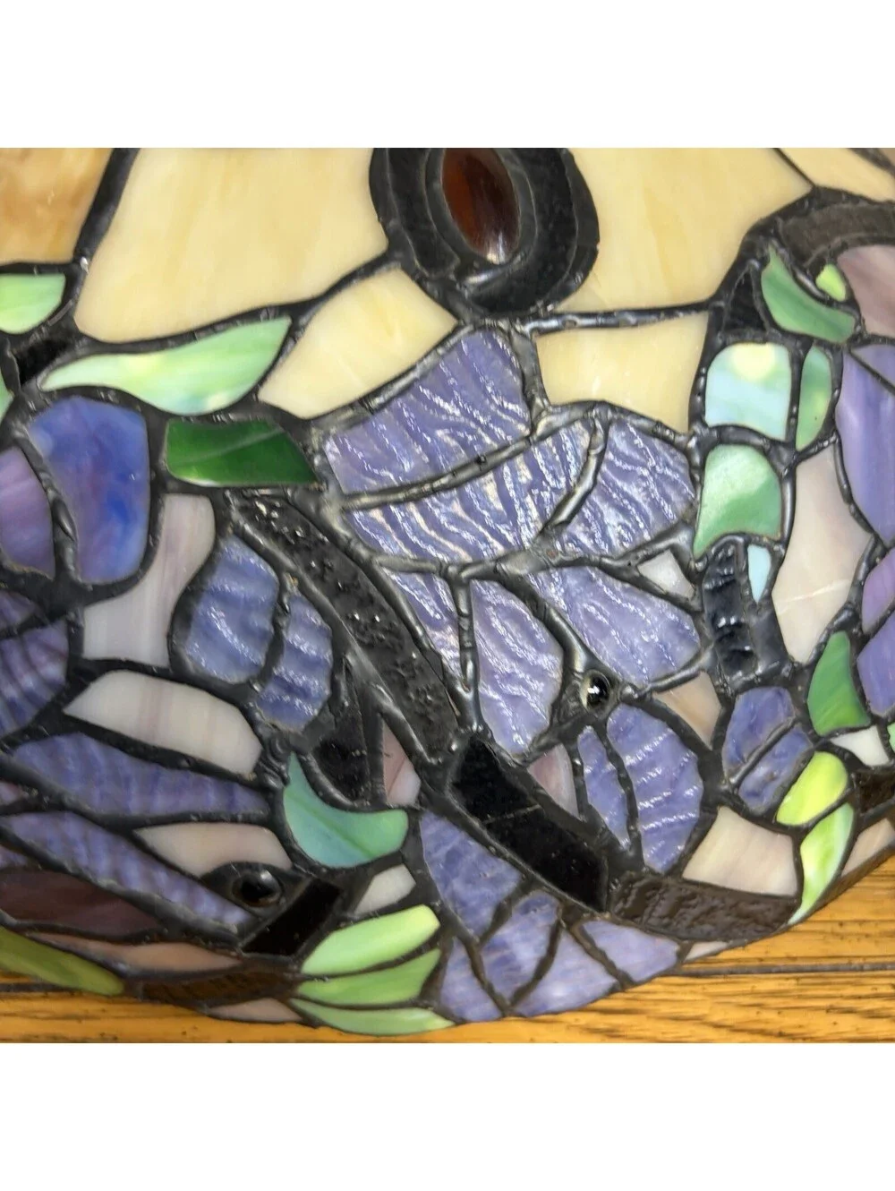 Tiffany Style Stained Glass Lamp Shade 18” Purple Floral Needs Repair